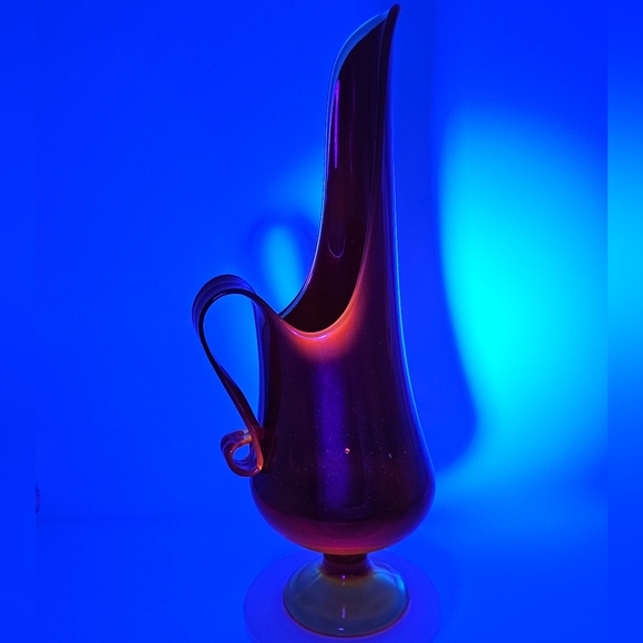 Vintage L.E. Smith Amberina Swung Stretch Art Glass Amberina Pitcher Glows 17.5" - Picture 11 of 14